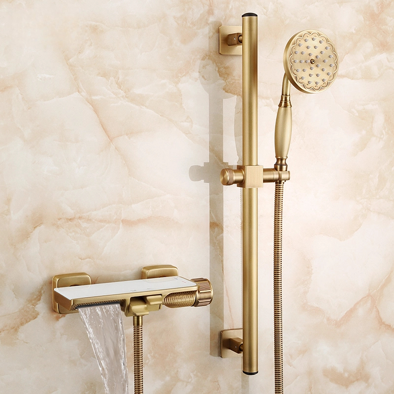 仿古全铜沐浴花洒套装家用简易无顶喷美式复古浴缸瀑布水